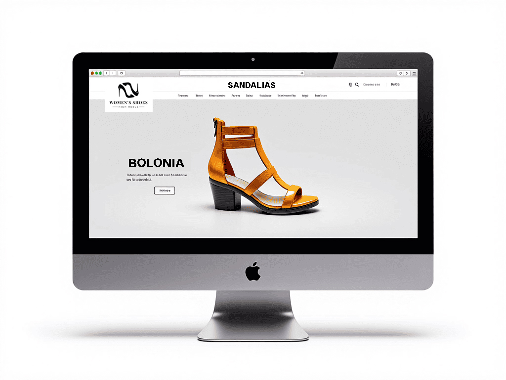 Página web de ecommerce de calzado visualizada en ordenador con diseño limpio y enfoque comercial