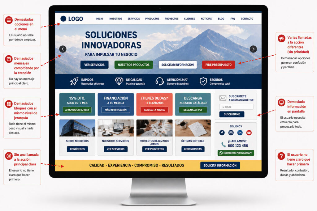 Ejemplo de diseño de página web en Gijón sin un objetivo claro para el usuario